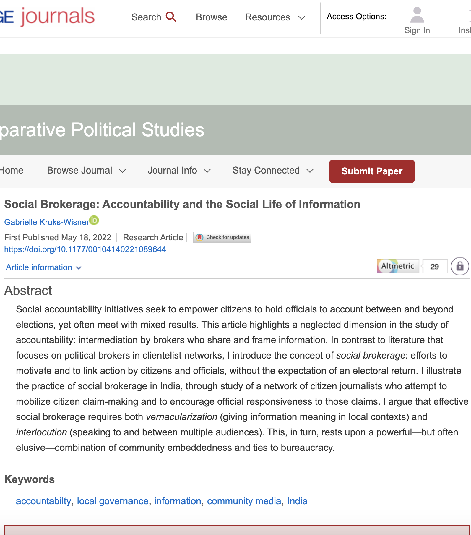 Social Brokerage: Accountability and the Social Life of Information