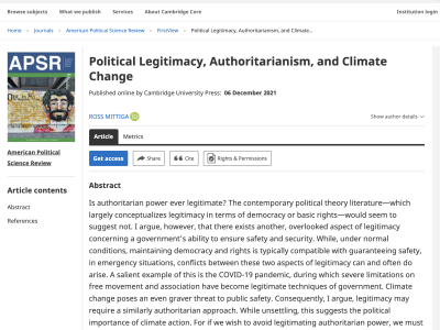 Political Legitimacy, Authoritarianism, and Climate Change