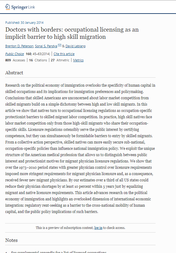 Doctors with borders: occupational licensing as an implicit barrier to high skill migration