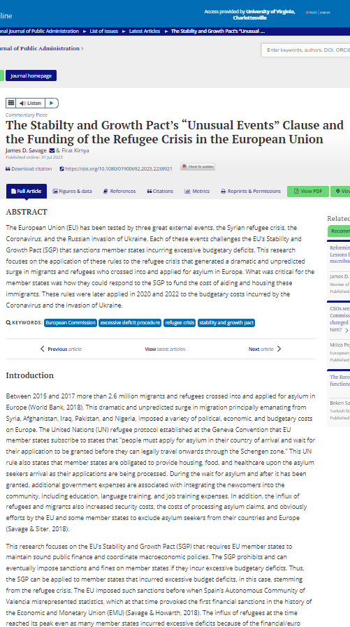 The Stability and Growth Pact's "Unusual Events" Clause and the Funding of the Refugee Crisis in the European Union
