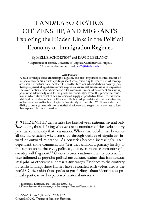 Land/Labor Ratios, Citizenship, and Migrants