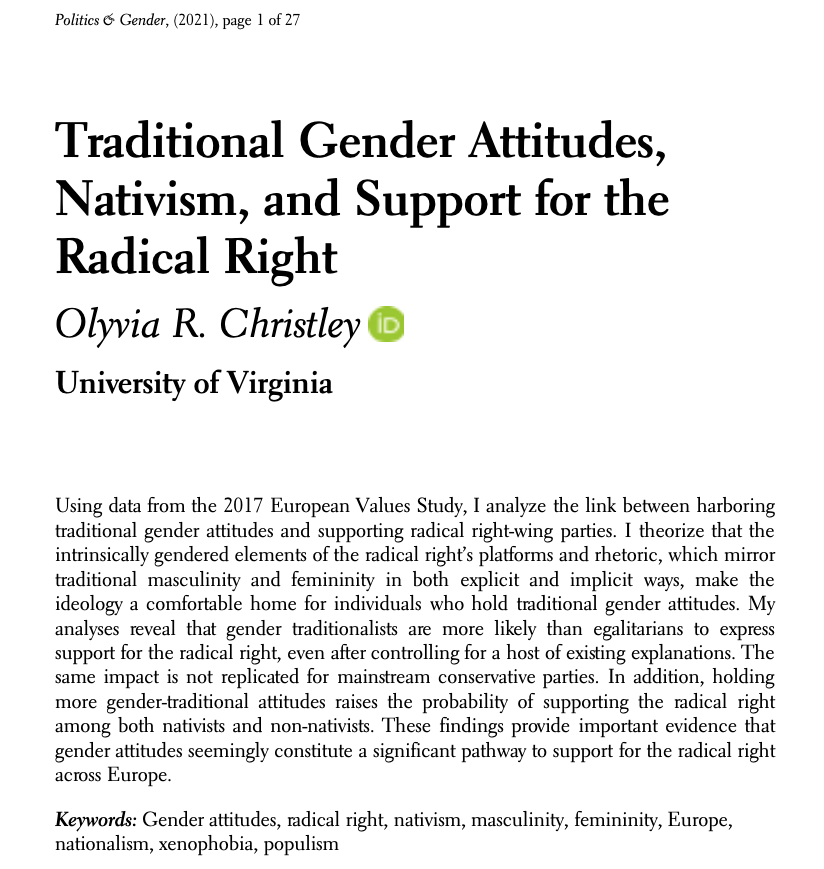 Traditional Gender Attitudes, Nativism, and Support for the Radical Right