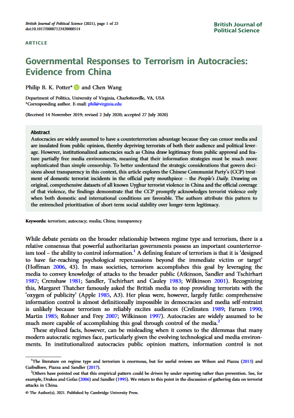 Governmental Responses to Terrorism in Autocracies