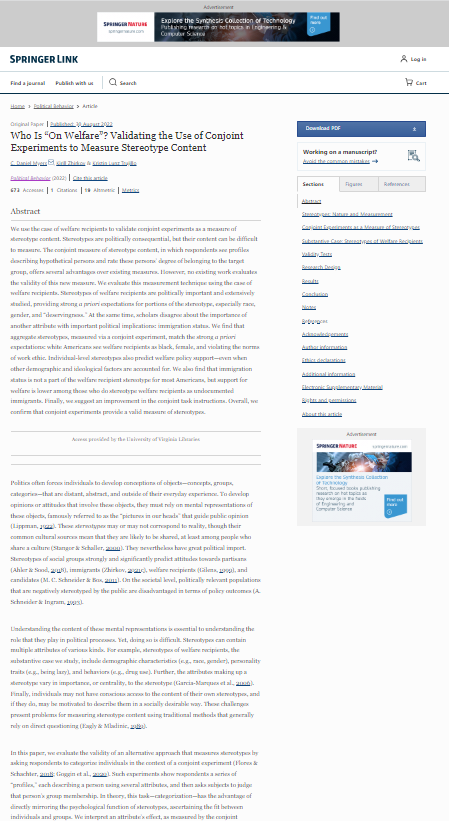 Who Is "On Welfare"? Validating the Use of Conjoint Experiments to Measure Stereotype Content