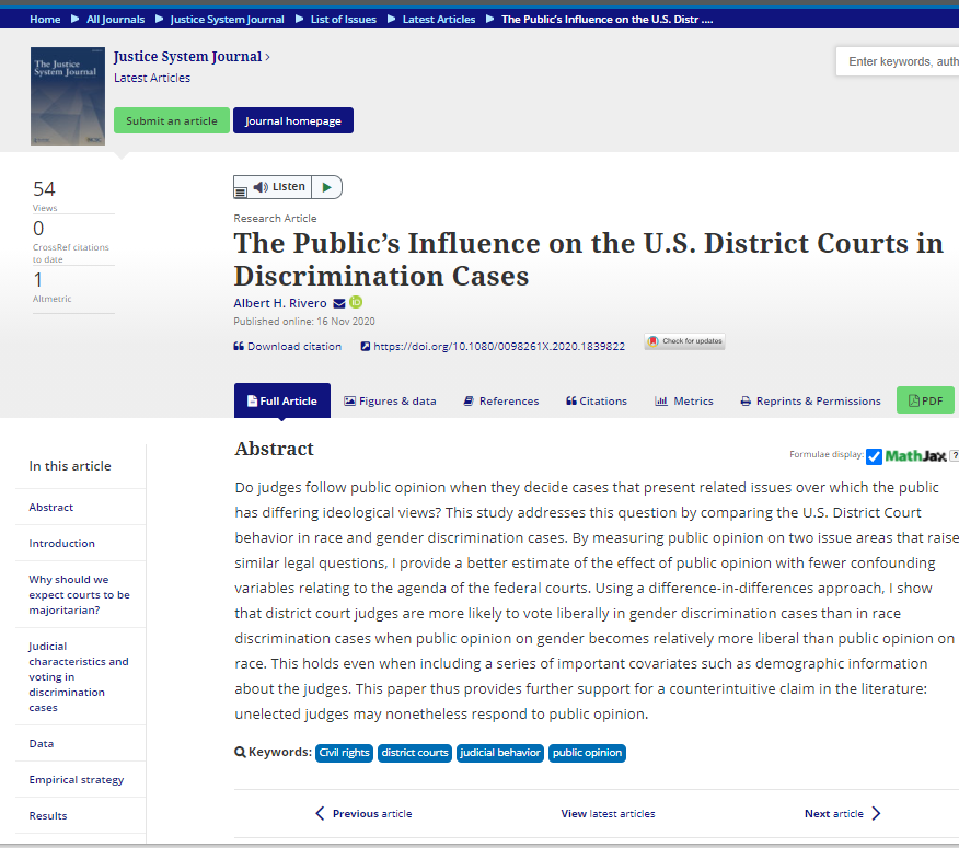 The Public's Influence on the U.S. District Courts in Discrimination Cases