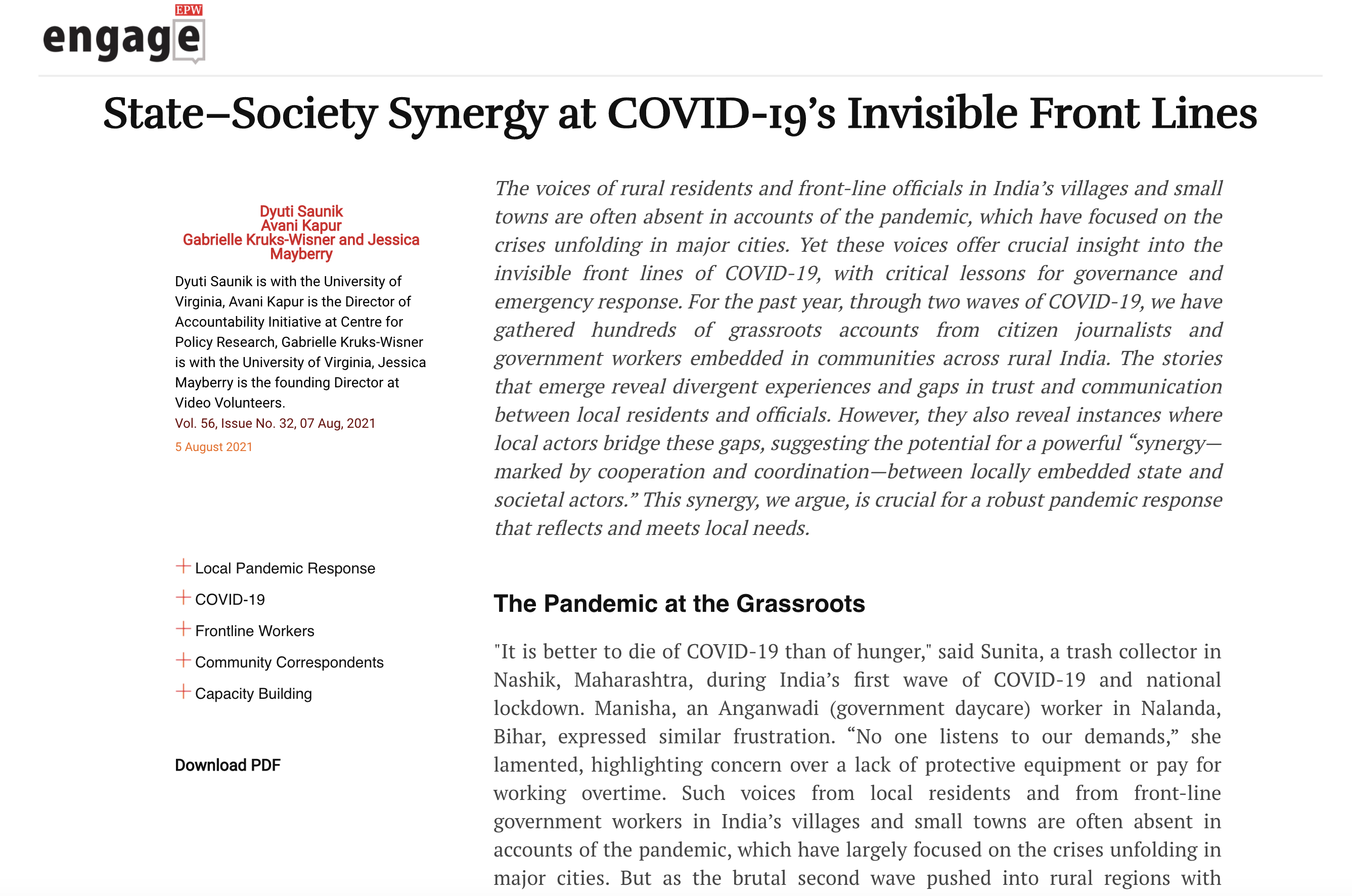 State–Society Synergy at COVID-19’s Invisible Front Lines