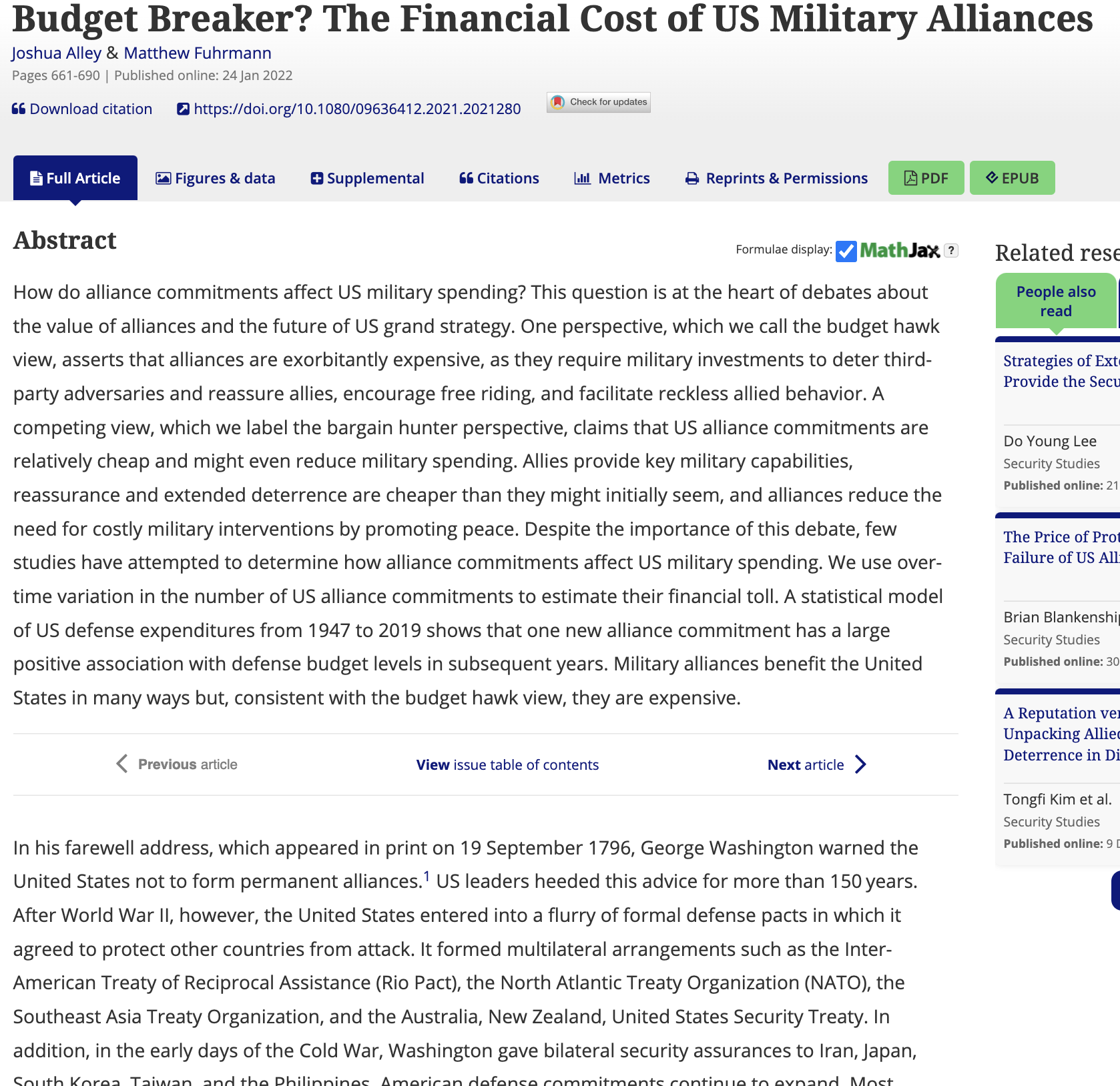 Budget Breaker? The Financial Cost of US Military Alliances