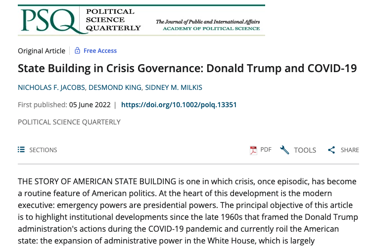 State Building in Crisis Governance: Donald Trump and COVID-19