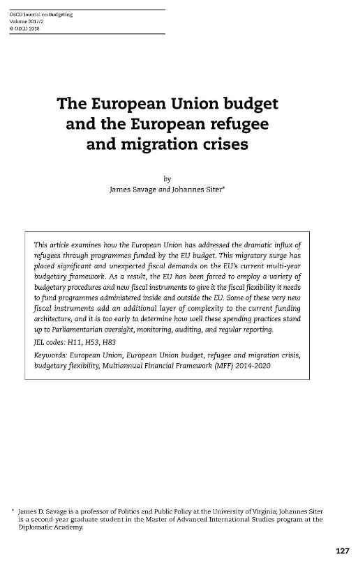 The European Union budget and the European refugee and migration crises
