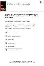 Saudi Arabia plans for its economic future: Vision 2030, the National Transformation Plan and Saudi fiscal reform