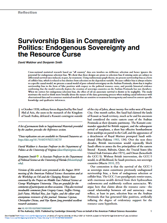 Survivorship Bias in Comparative Politics: Endogenous Sovereignty and the Resource Curse