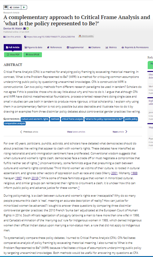 A Complementary Approach to Critical Frame Analysis and "What is the Policy Represented to Be?